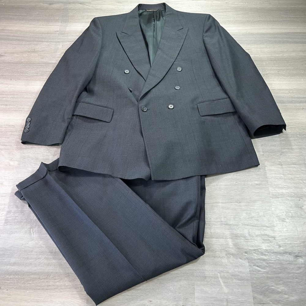 Patrick James Suit Mens 44L Jacket 40x32 Pants Gray Wool Double Breasted USA